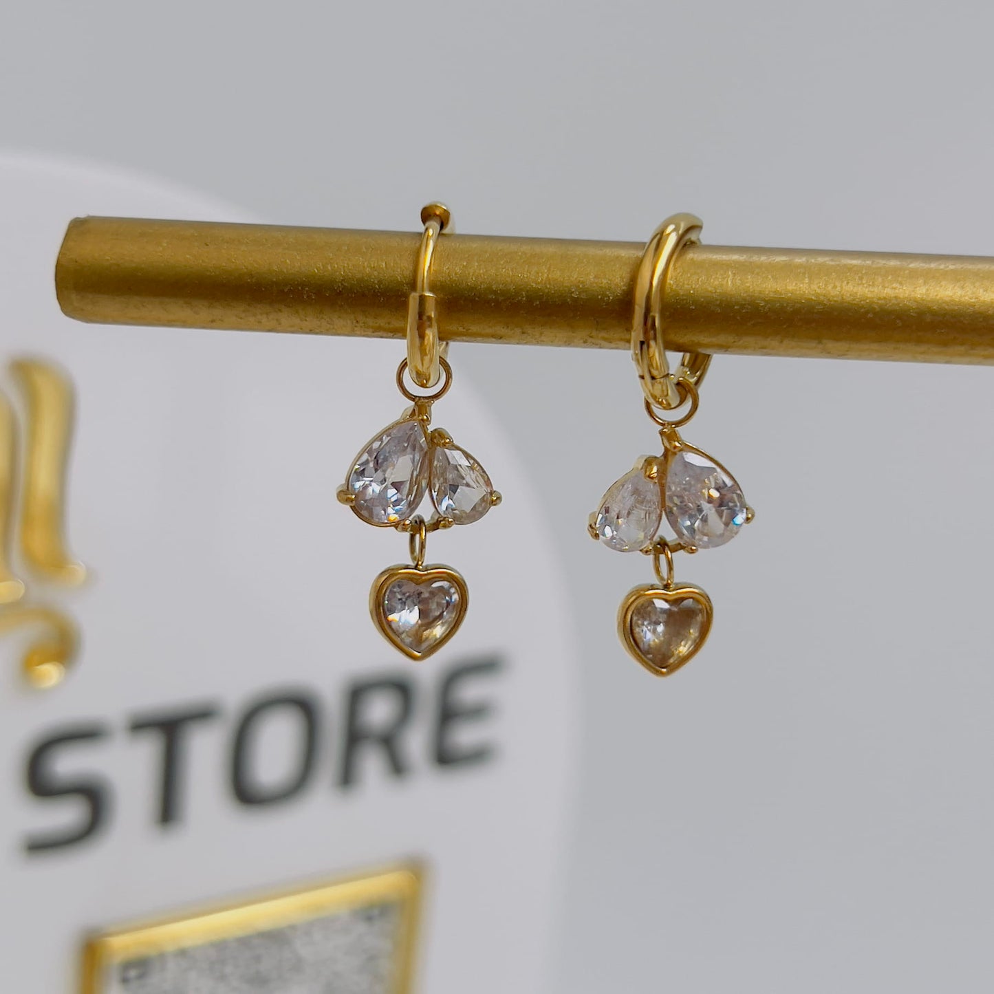 White crystal Heart drop earrings