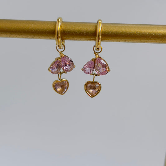 Pink crystal heart drop earrings
