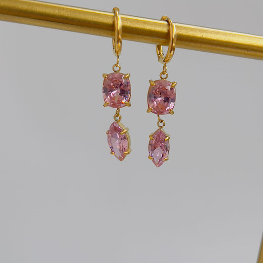 Oval pink crystal earrings
