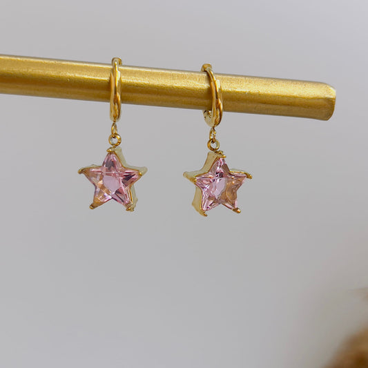 Star pink crystal earrings