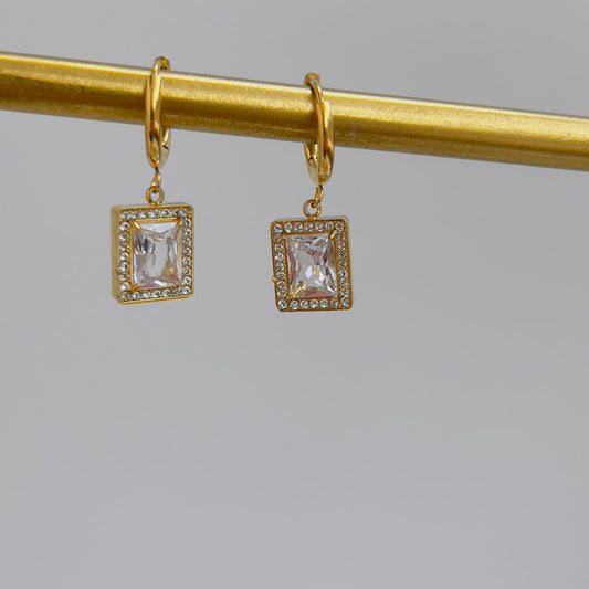 Square white crystal earrings