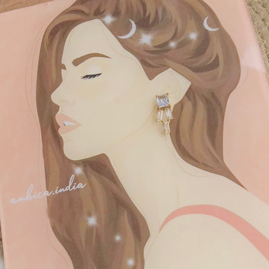 Rectangle with Drop Pink crystal earrings
