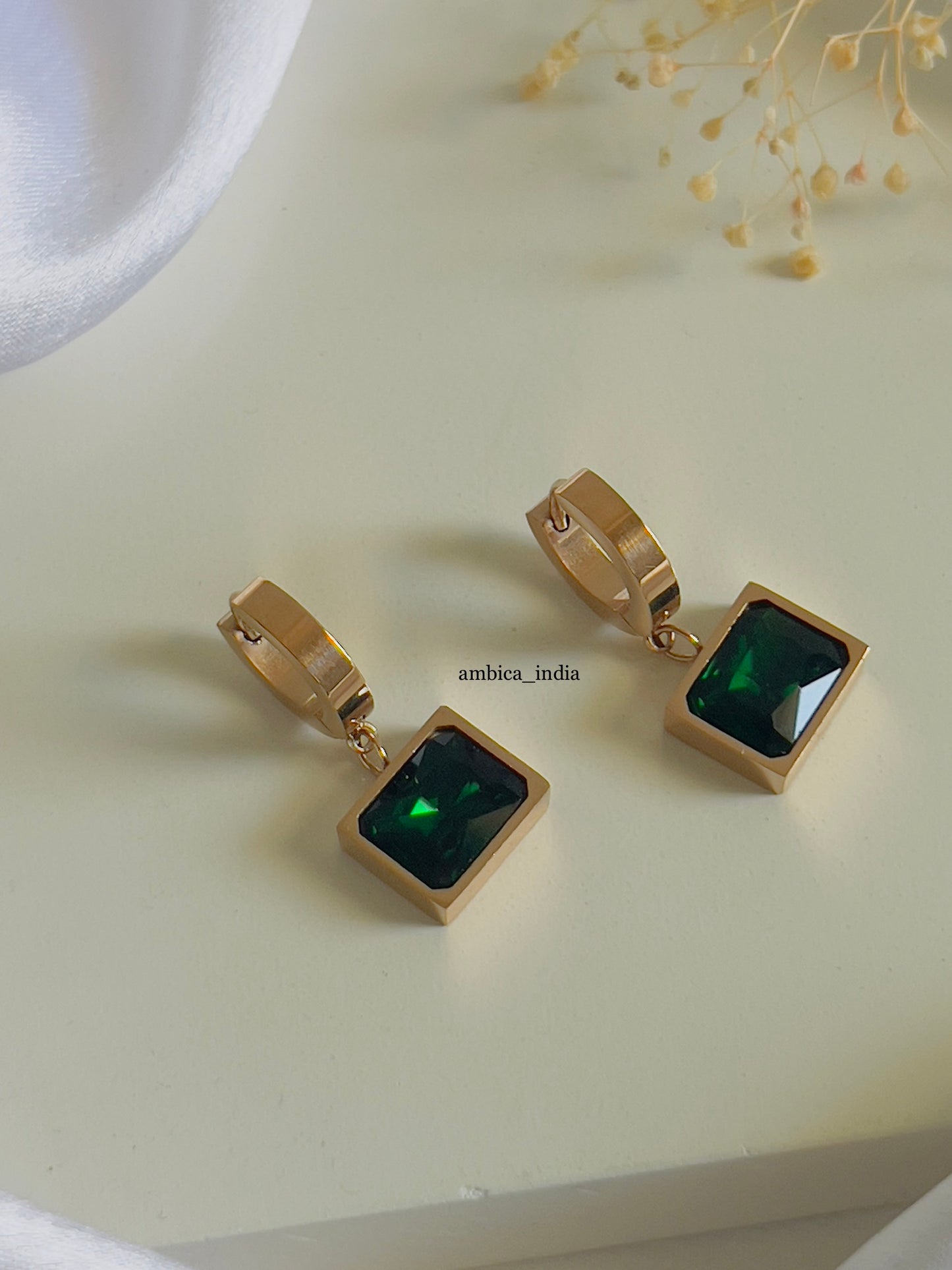 Green crystal drop earrings