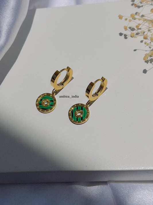 Roman green drop earrings gold plated