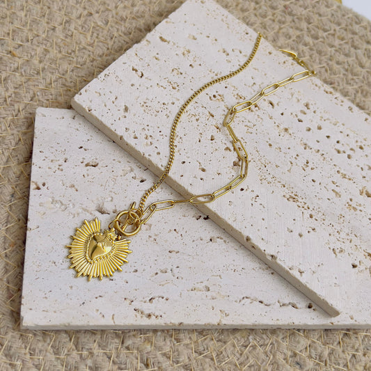 Link chain with sun heart charm necklace
