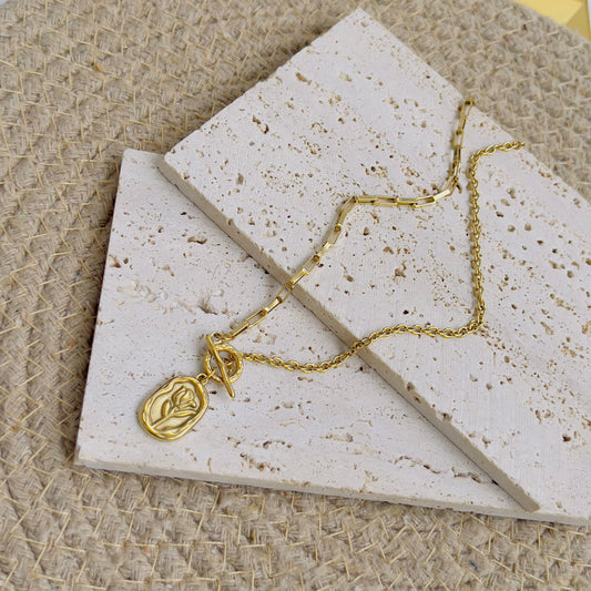 Rose charm with link chain necklace