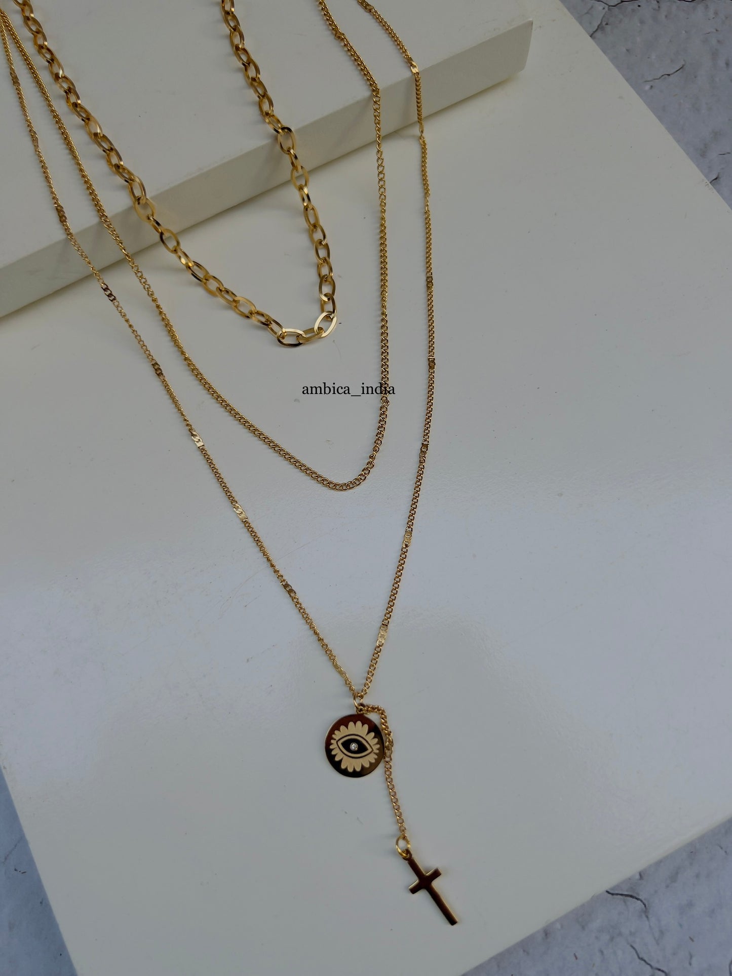 Evileye layered gold plated necklace