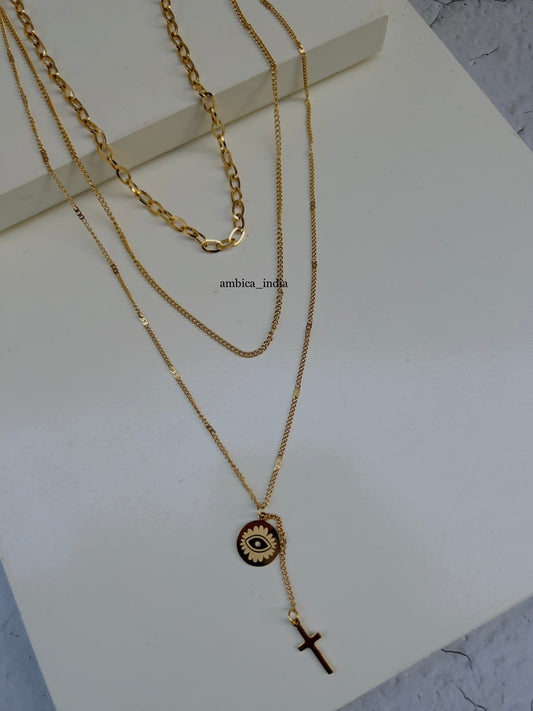 Evileye layered gold plated necklace