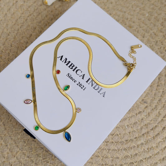 Multicolour crystal with snake chain