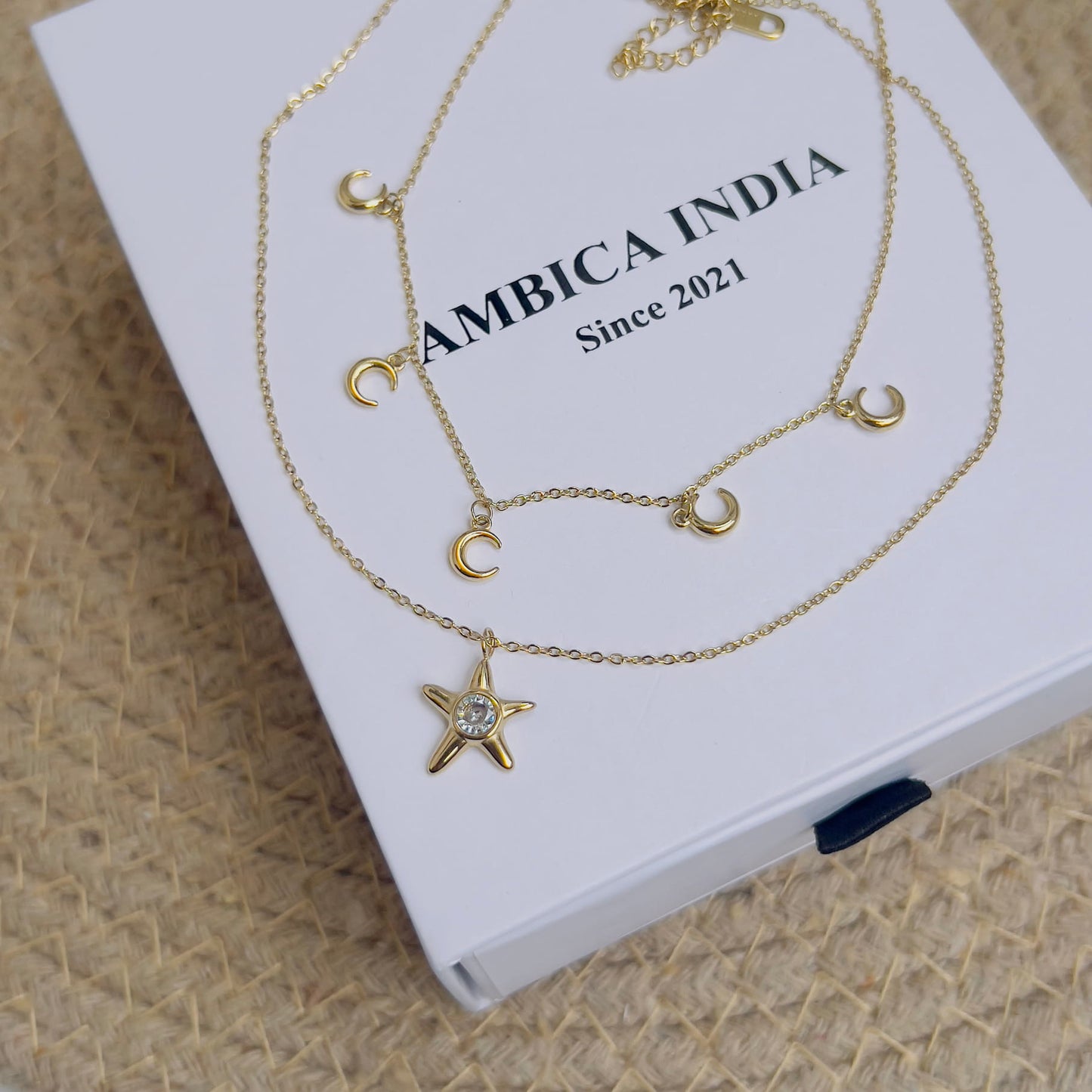 Moon with star layered necklace