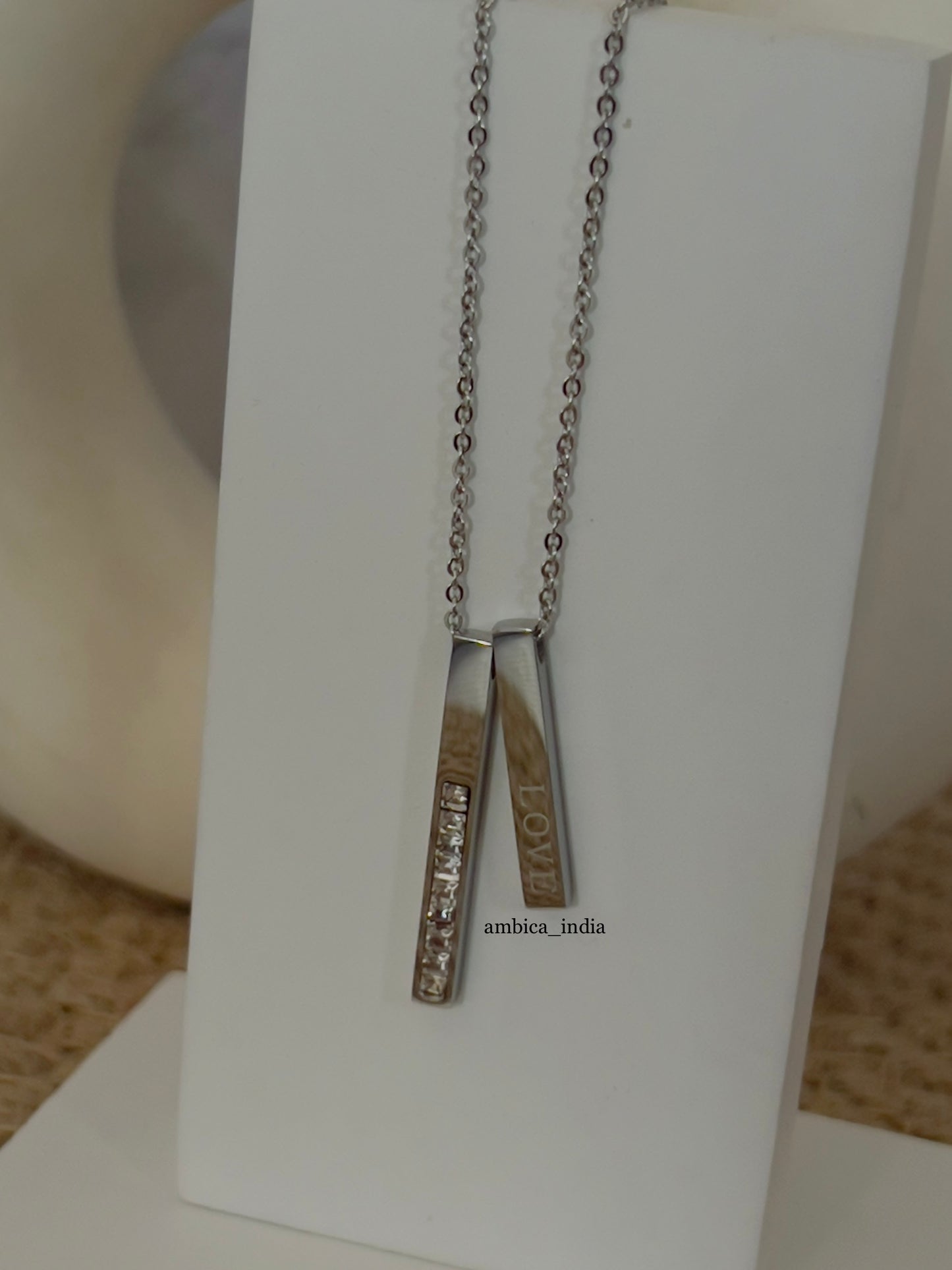 Rectangle love necklace silver plated