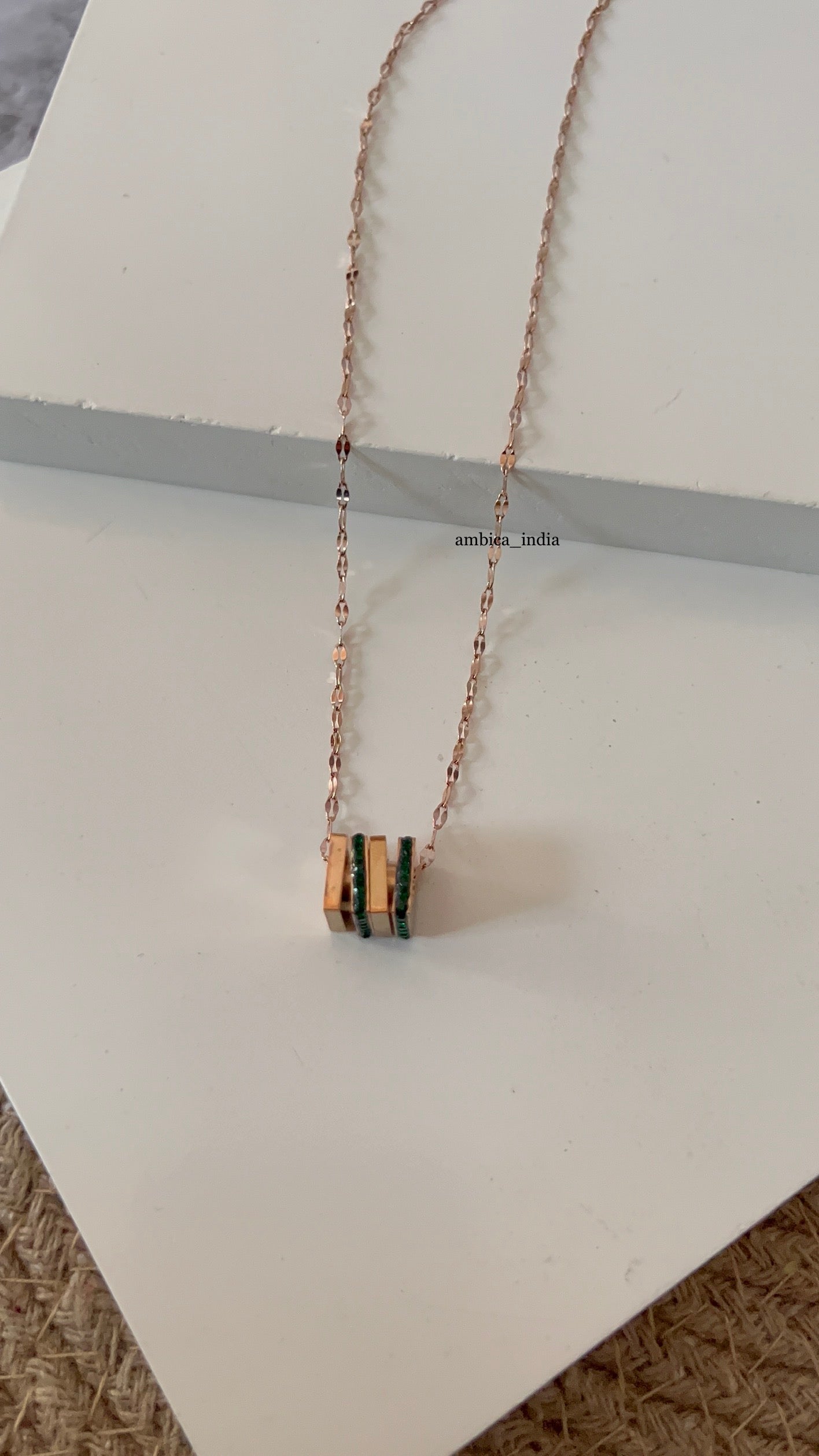 Square green small crystal studded necklace
