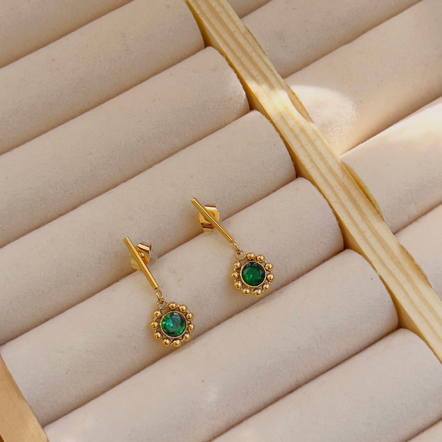 Green flower earrings