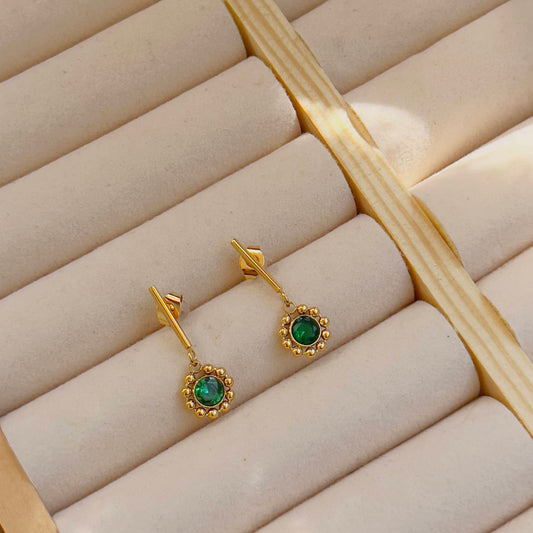 Green flower earrings