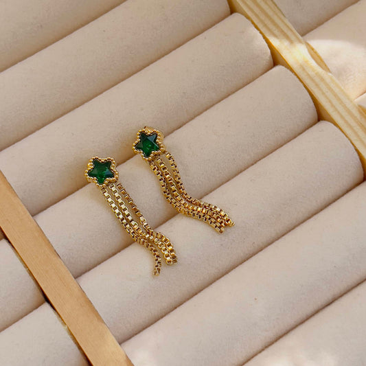 Green crystal star earrings