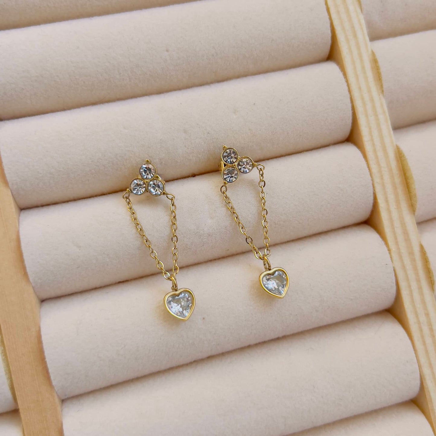 White crystal heart earrings