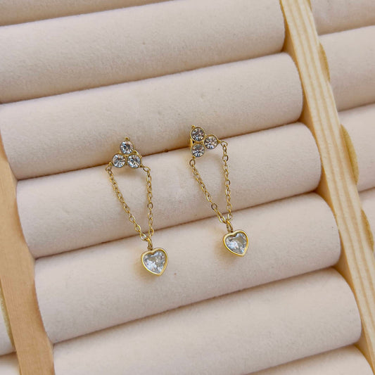 White crystal heart earrings