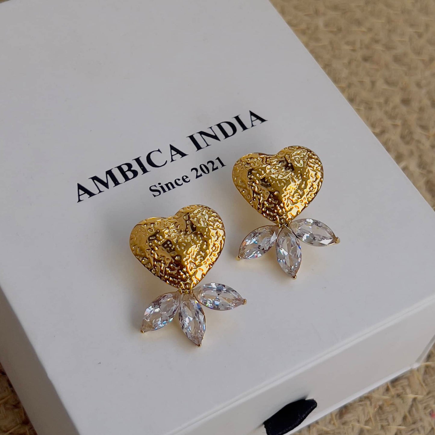 Heart with white crystal earrings