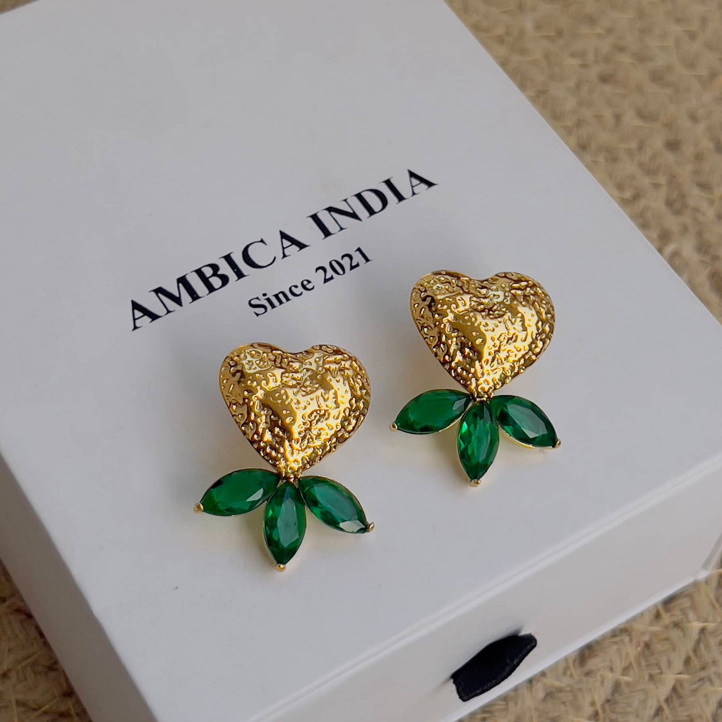Heart with green crystal earrings
