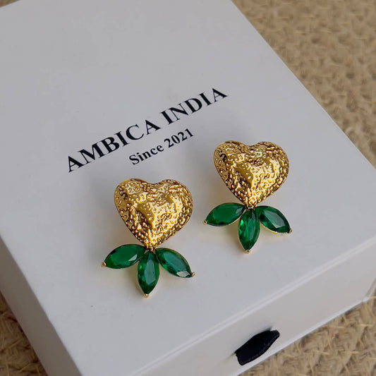 Heart with green crystal earrings