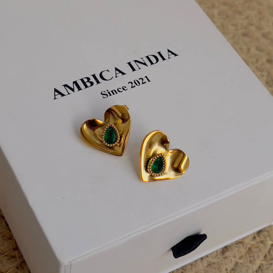 Green crystal heart earrings