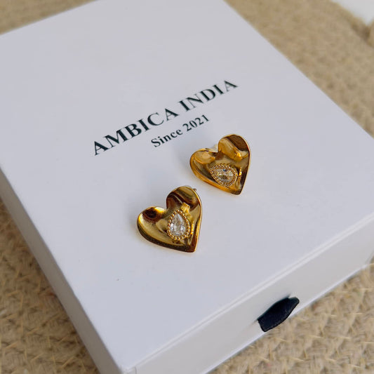 White crystal heart earrings