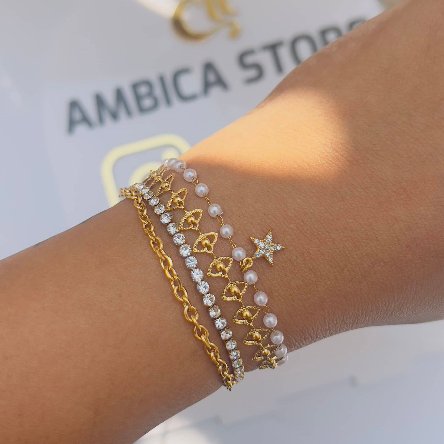Tiny star and Pearl Wrap Bracelet