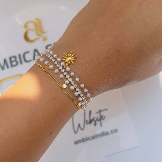 Sun and Pearl Wrap Bracelet