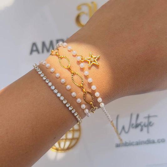 Studded Stars and Pearl Wrap Bracelet