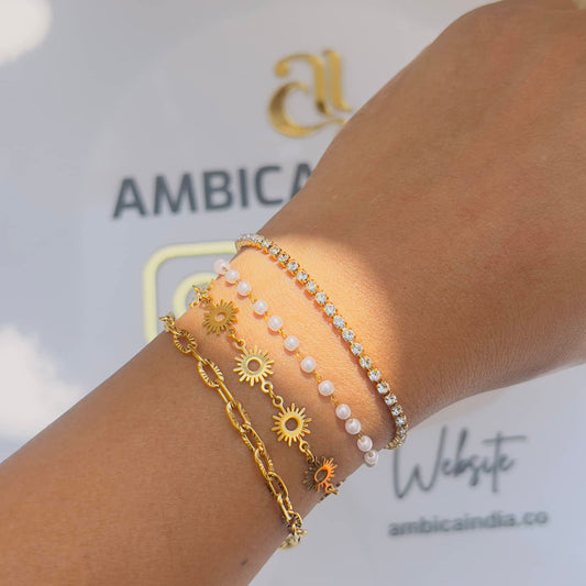Sun with link and Pearl Wrap Bracelet