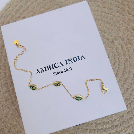 Green studded evileye minimal bracelet