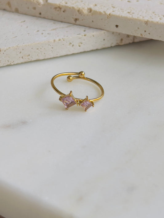 Pink crystal square adjustable ring
