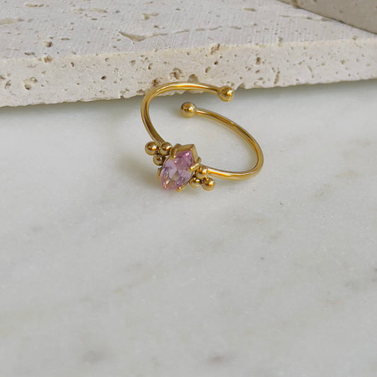 Pink crystal adjustable ring