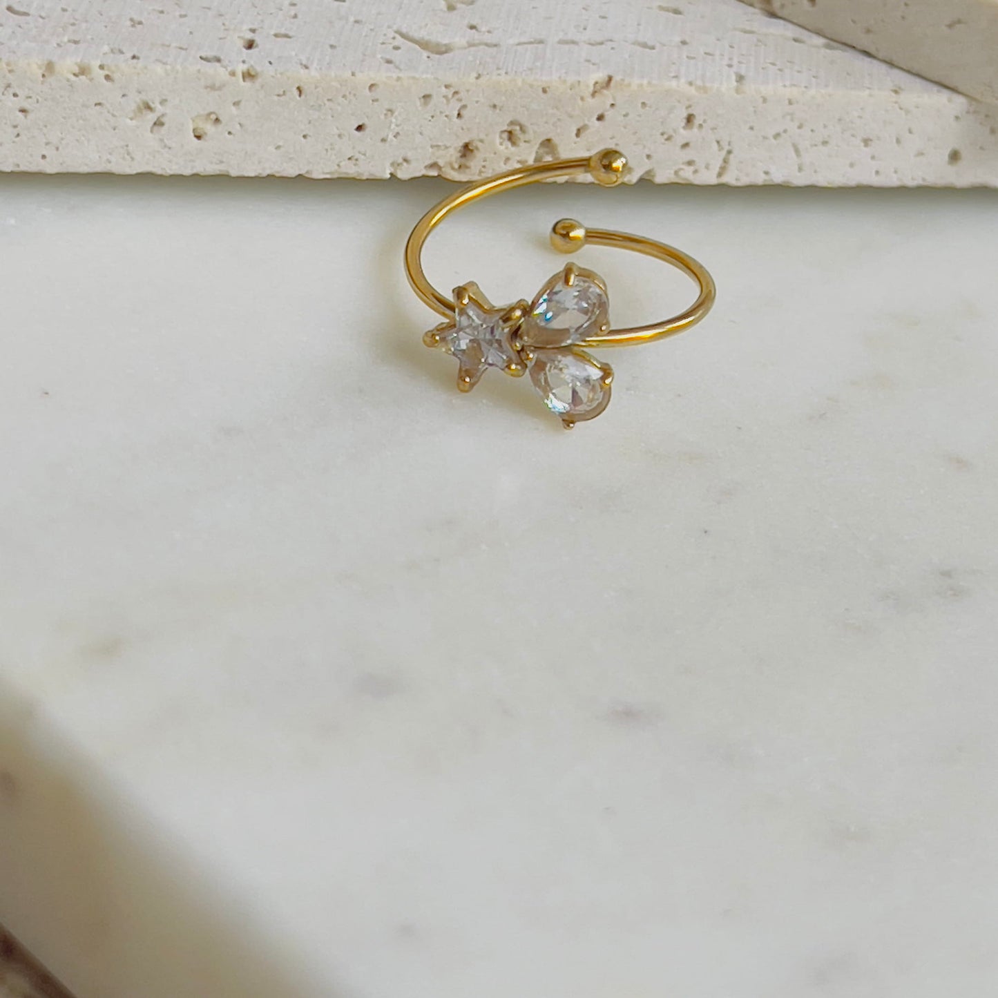 Flower white crystal adjustable ring