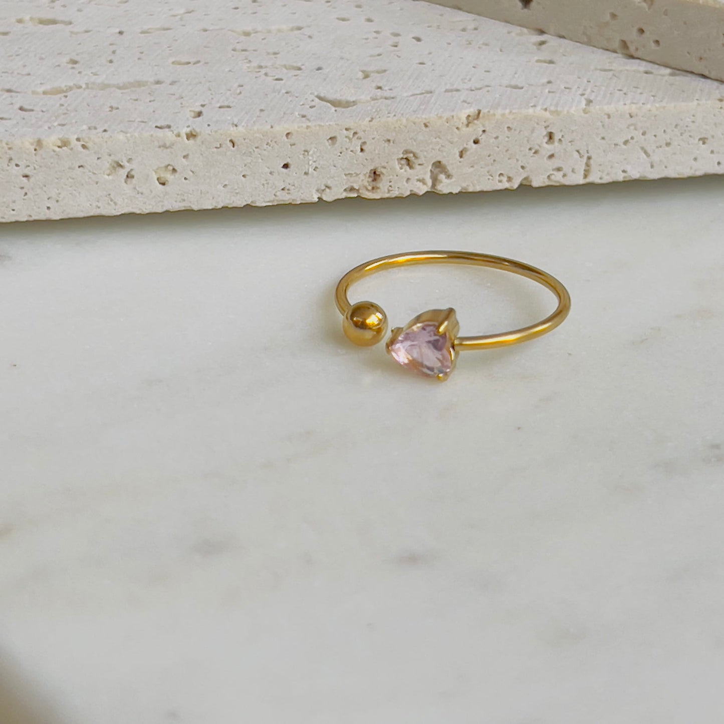 Pink heart crystal with ball adjustable ring