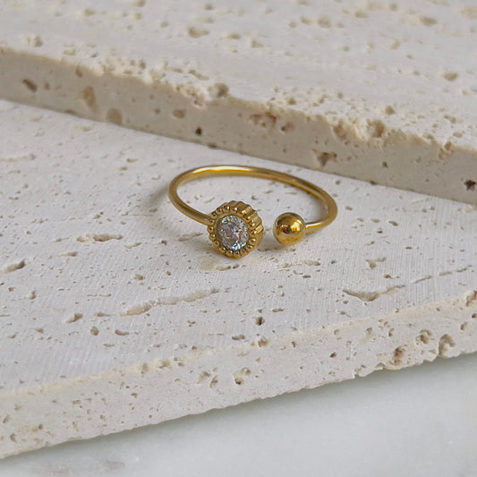 Tiny white round crystal adjustable ring