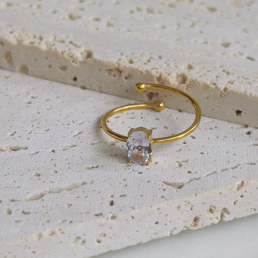 Cube white crystal adjustable ring