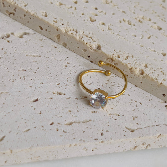 Round white crystal adjustable ring