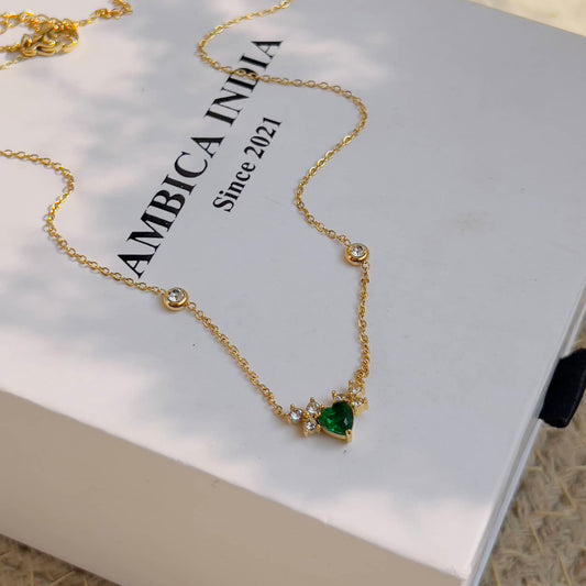 Emerald heart with flower minimal necklace