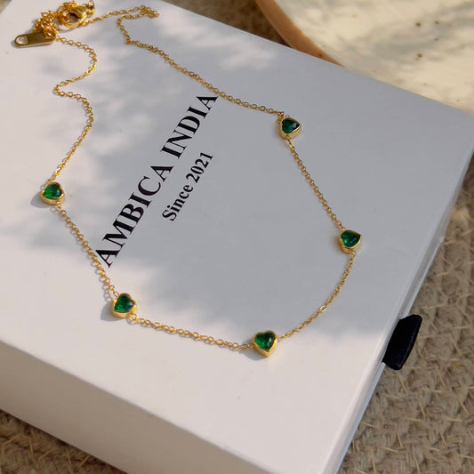 Tiny emerald heart minimal necklace