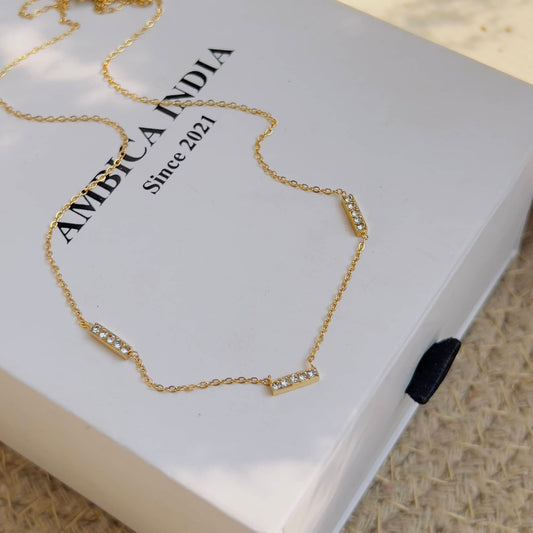 White crystal bar minimal necklace