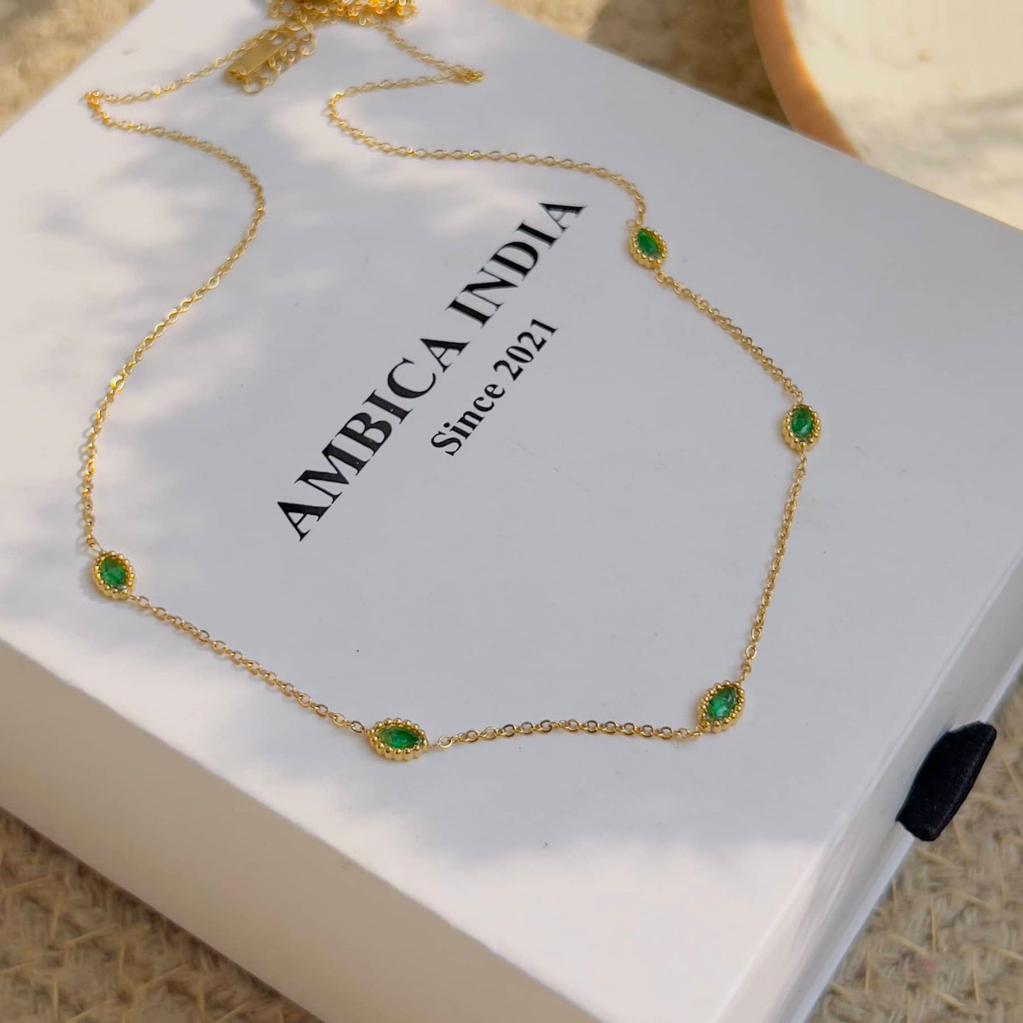 Tiny Marquise emerald minimal necklace