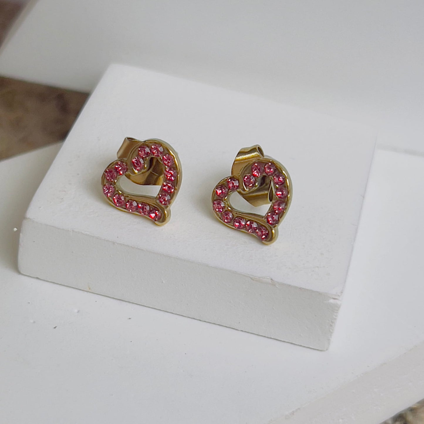 Heart pink crystal earrings