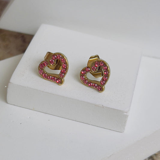 Heart pink crystal earrings