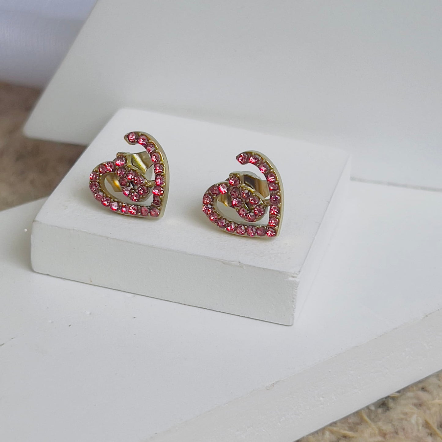 Heart earrings pink crystal