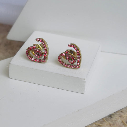 Heart earrings pink crystal