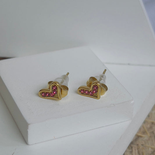Tiny pink crystal heart earrings