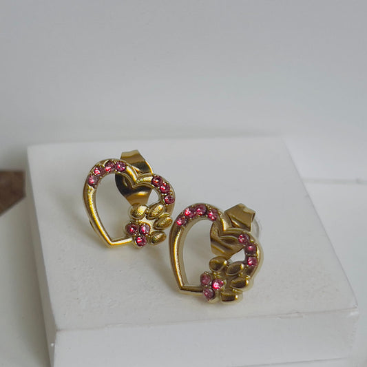 Heart flower pink crystal earrings