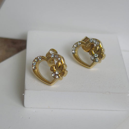Heart flower white crystal earrings