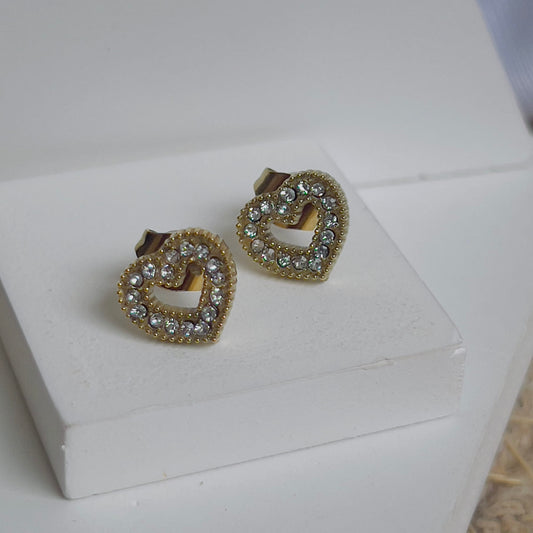 Small white crystal heart earrings